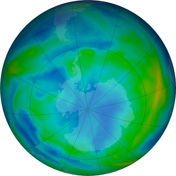 Antarctic ozone map for 23 May 2020